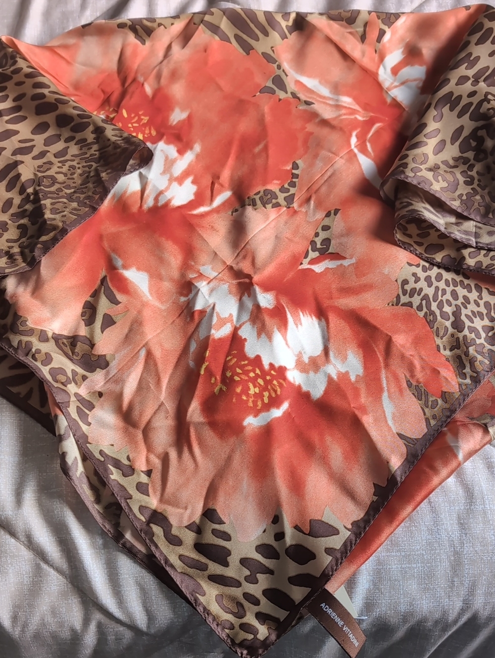 Adrienne Vittadini Coral Floral & Leopard Silk Scarf